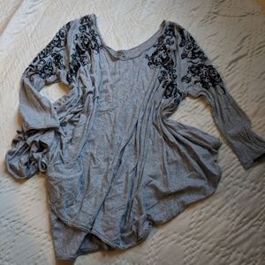 Free People flowy tee with black velvet detail